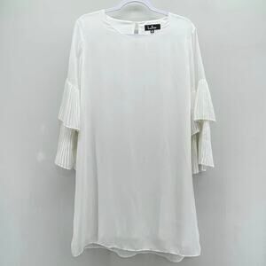 Lulus Move‎ and Shake Shift Dress Womens XL White Lined Pleated Tiered Sleeve